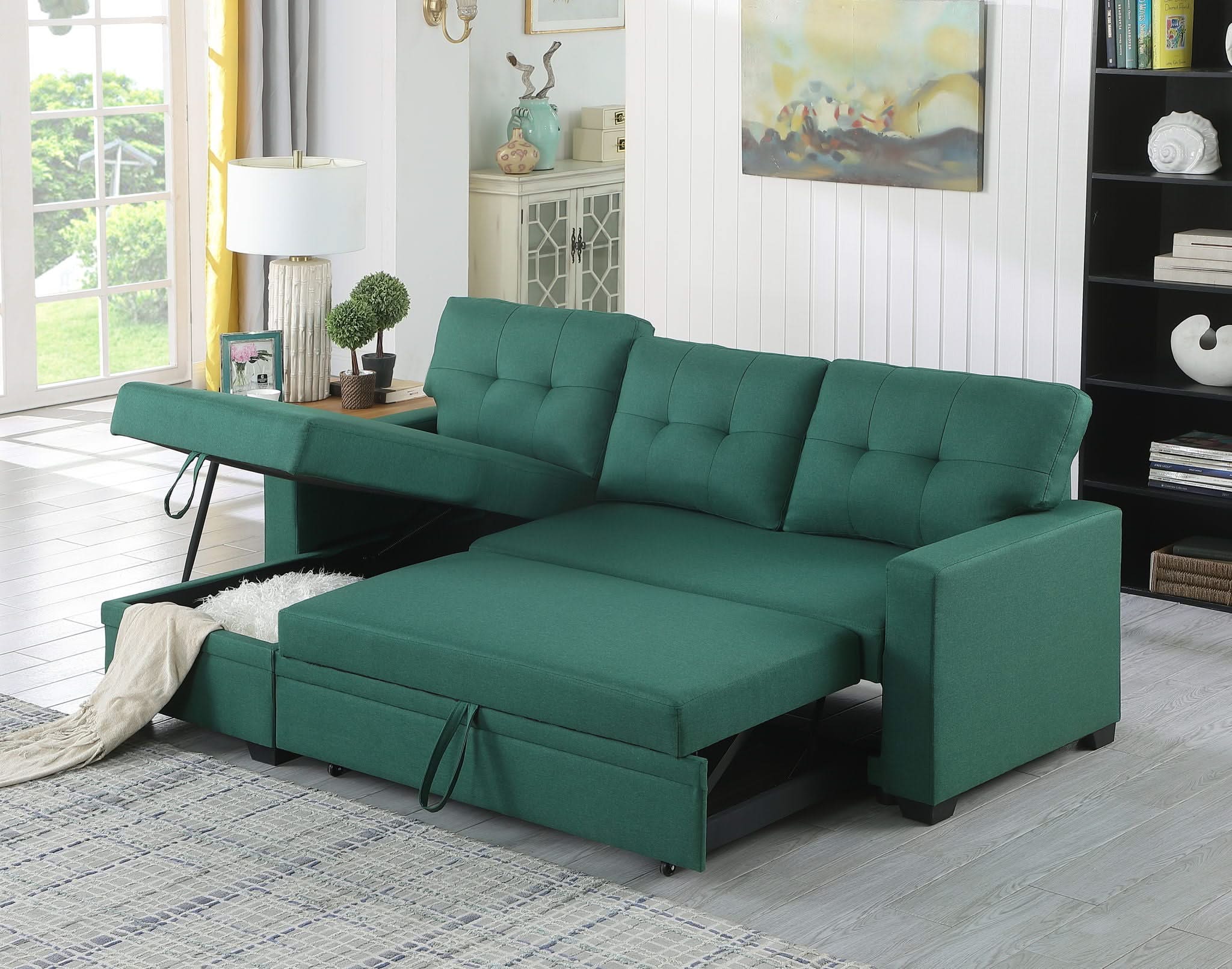Upholstered Pull Out Sectional Sofa With Chaise - Image 3