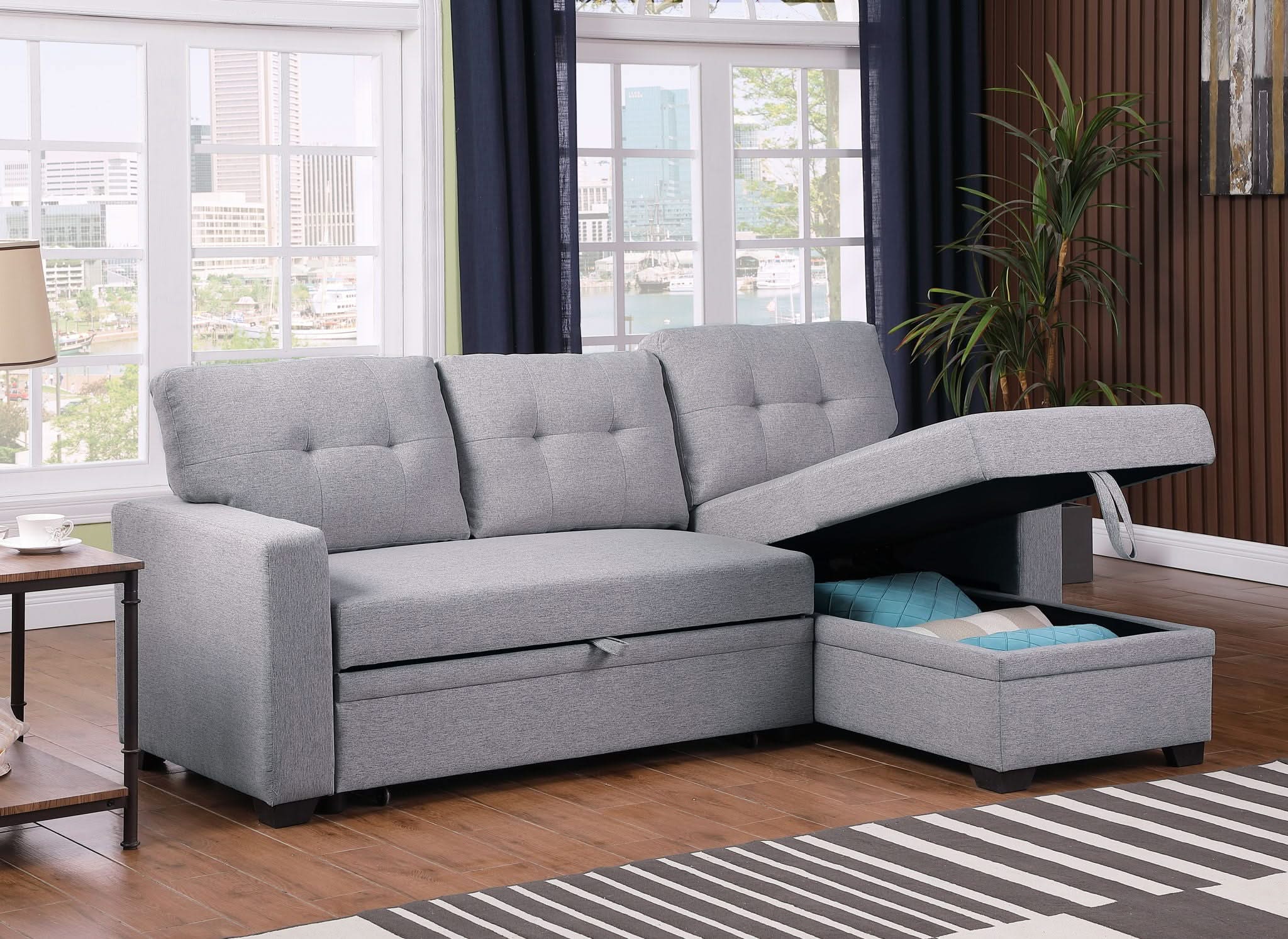 Upholstered Pull Out Sectional Sofa With Chaise - Image 4