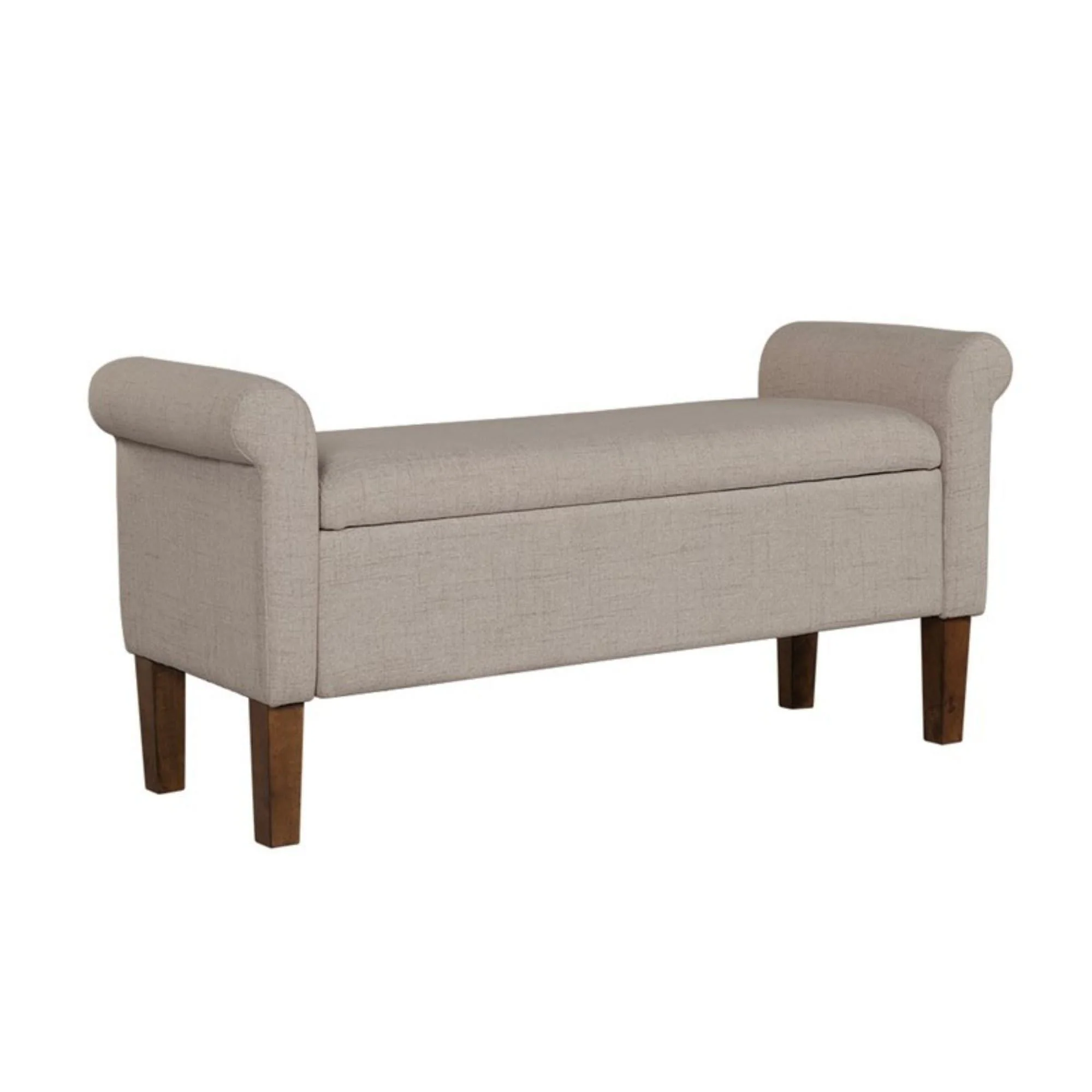 Upholstered Storage Bench With Rolled Armrests - Beige - Image 3