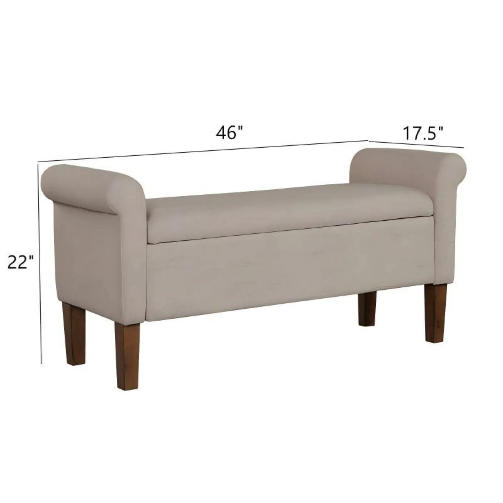 Upholstered Storage Bench With Rolled Armrests - Beige - Image 4