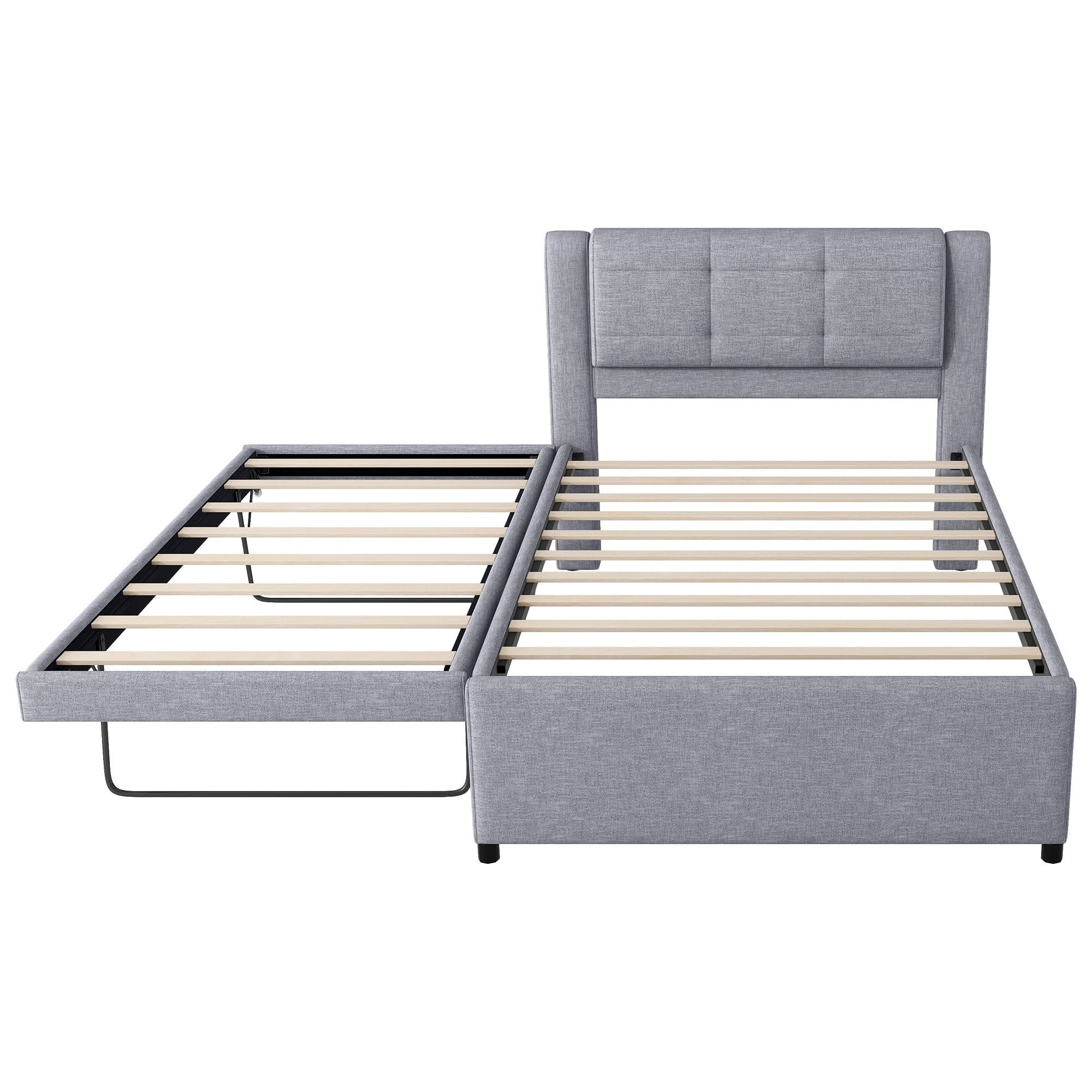 Upholstery Platform Bed With Trundle, Trundle Can Be Flat Or Erected - Image 2