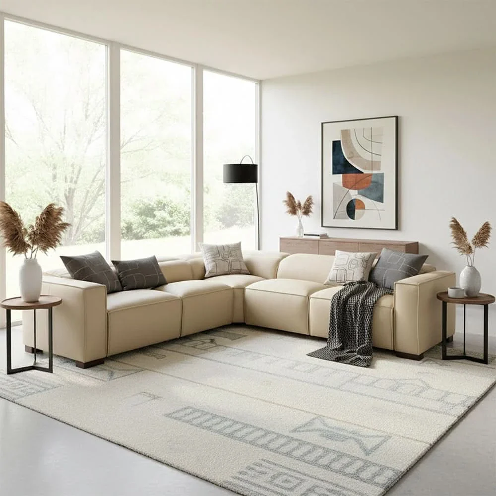Uptown Taupe Leather Power Reclining Sectional with Modern Design & Deep Comfort Seating - Image 2