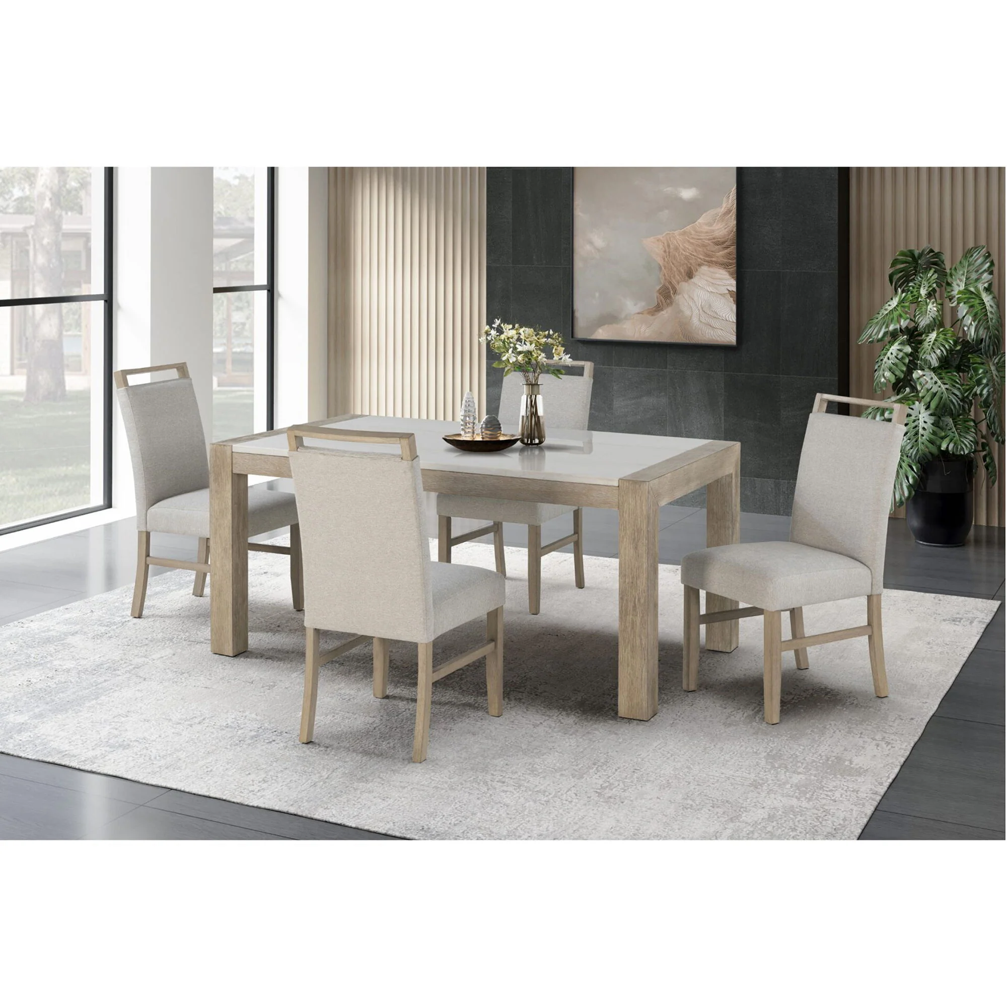 Vanilla - Real Marble Dining Table And Chair Set With Upholstery - Beige / Natural - Image 4
