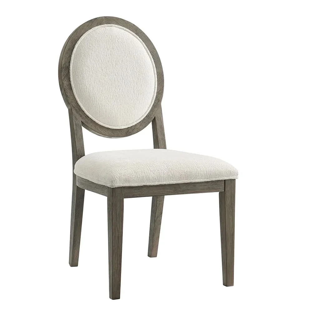 Versailles Grey Oak 5PC Round Dining Set with Boucle Upholstered Chairs - Image 5