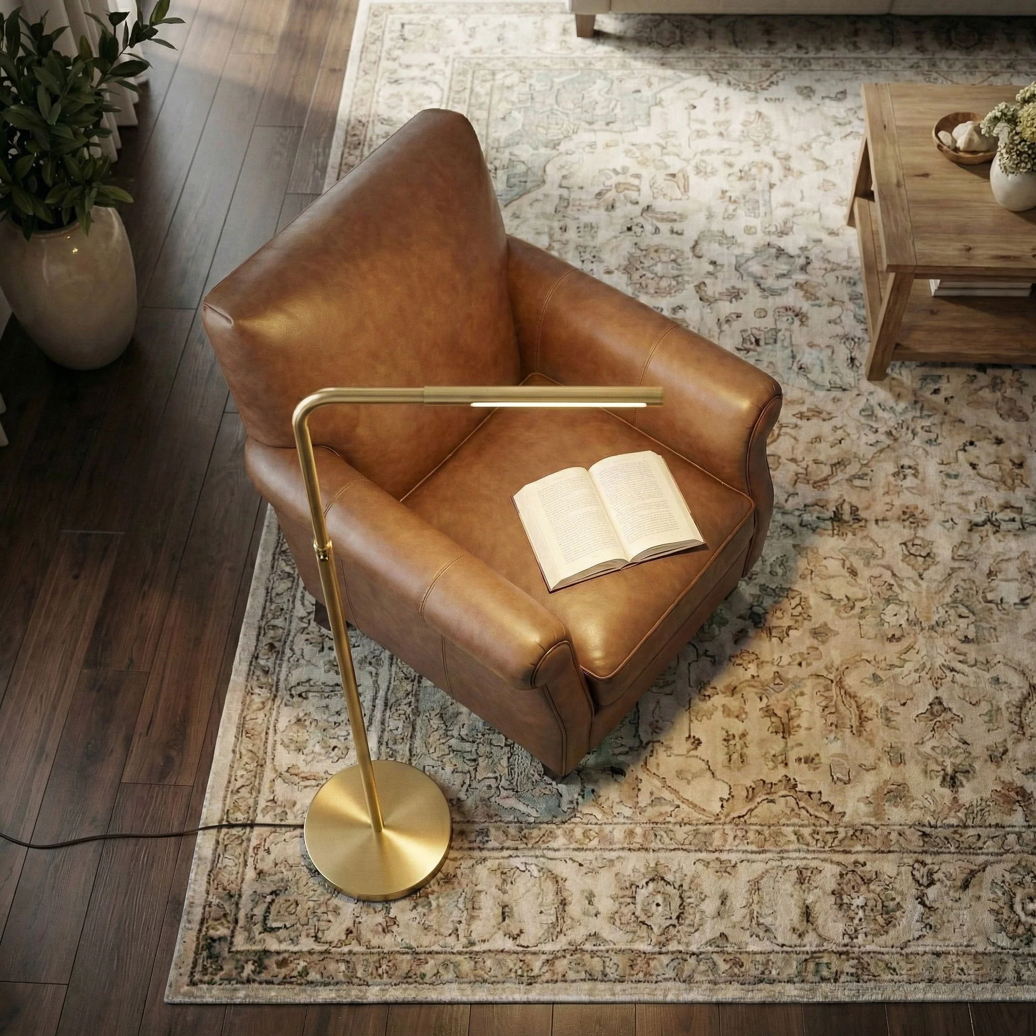 Verve - Floor Lamp With On / Off Switch Adjustable LED Round Base - Gold - Image 2