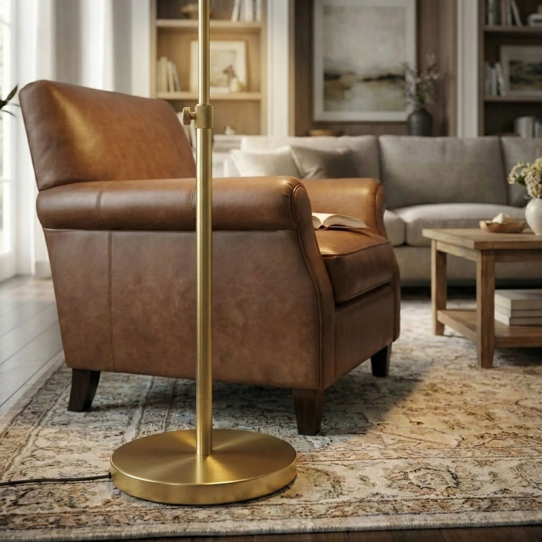 Verve - Floor Lamp With On / Off Switch Adjustable LED Round Base - Gold - Image 3