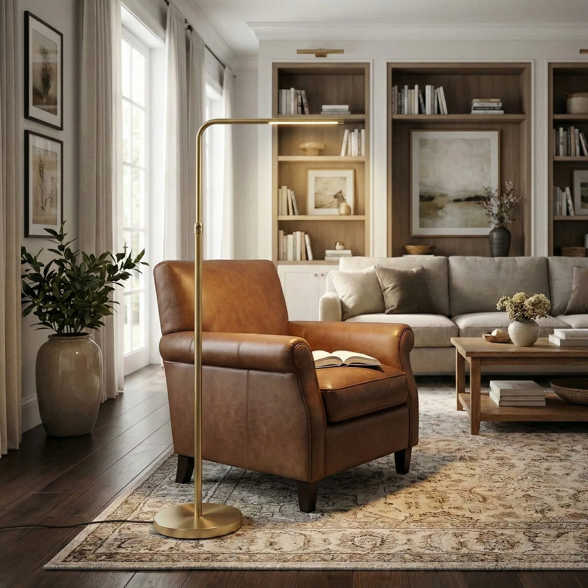 Verve - Floor Lamp With On / Off Switch Adjustable LED Round Base - Gold - Image 4