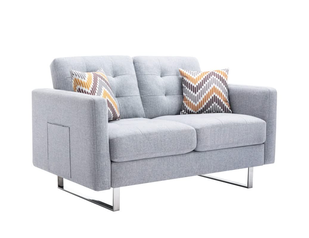 Victoria - Fabric Loveseat With Metal Legs, Side Pockets, And Pillows - Image 2