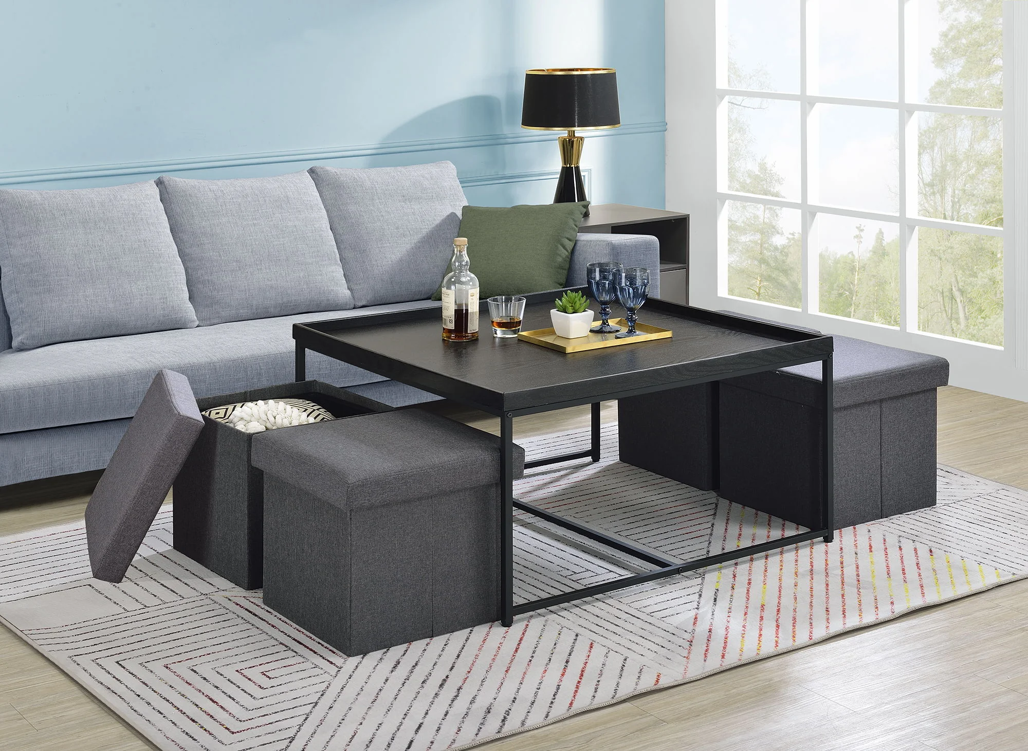 Vinny - Wood Grain Coffee Table Set With Raised Edges - Image 2