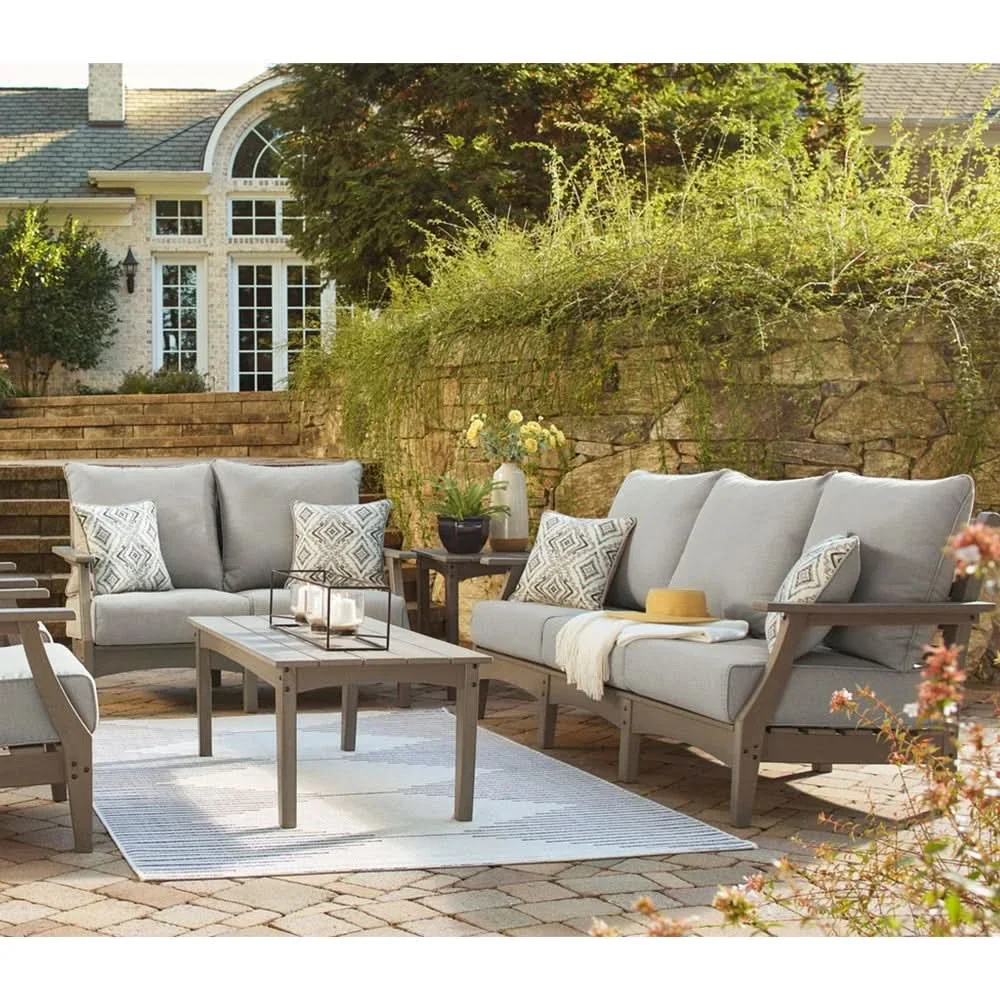 Visola Gray Outdoor Living Room Sofa and Loveseat Set with Nuvella Fabric