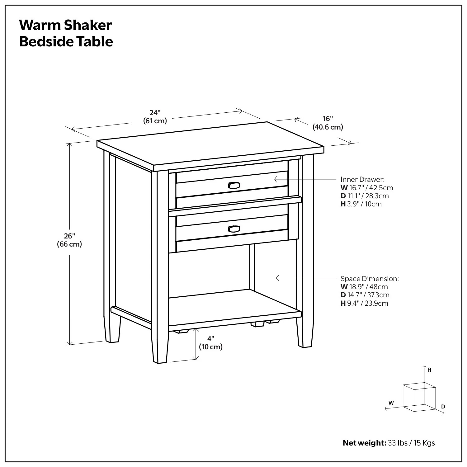 Warm Shaker - Bedside Table With 2 Drawers - Brown - Image 3