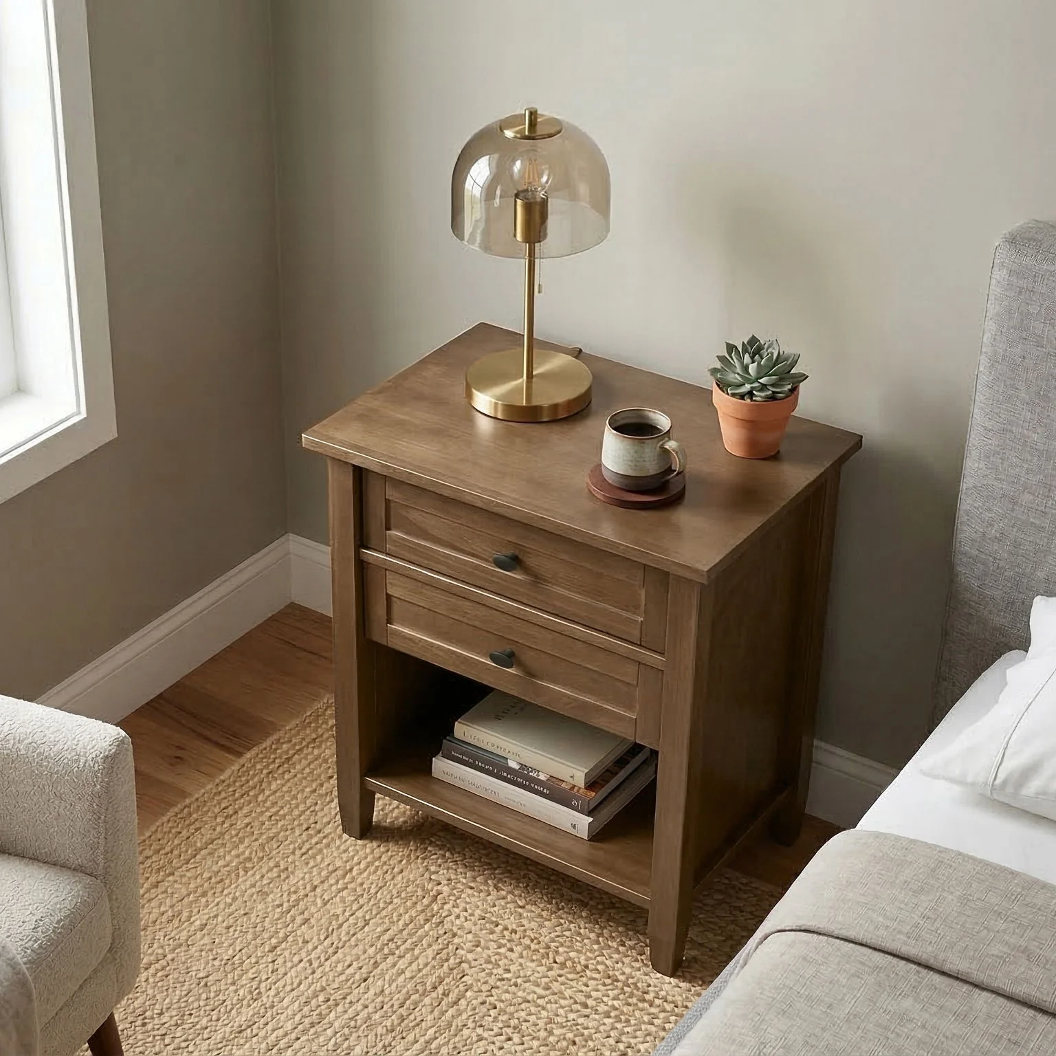 Warm Shaker - Bedside Table With 2 Drawers - Brown - Image 4