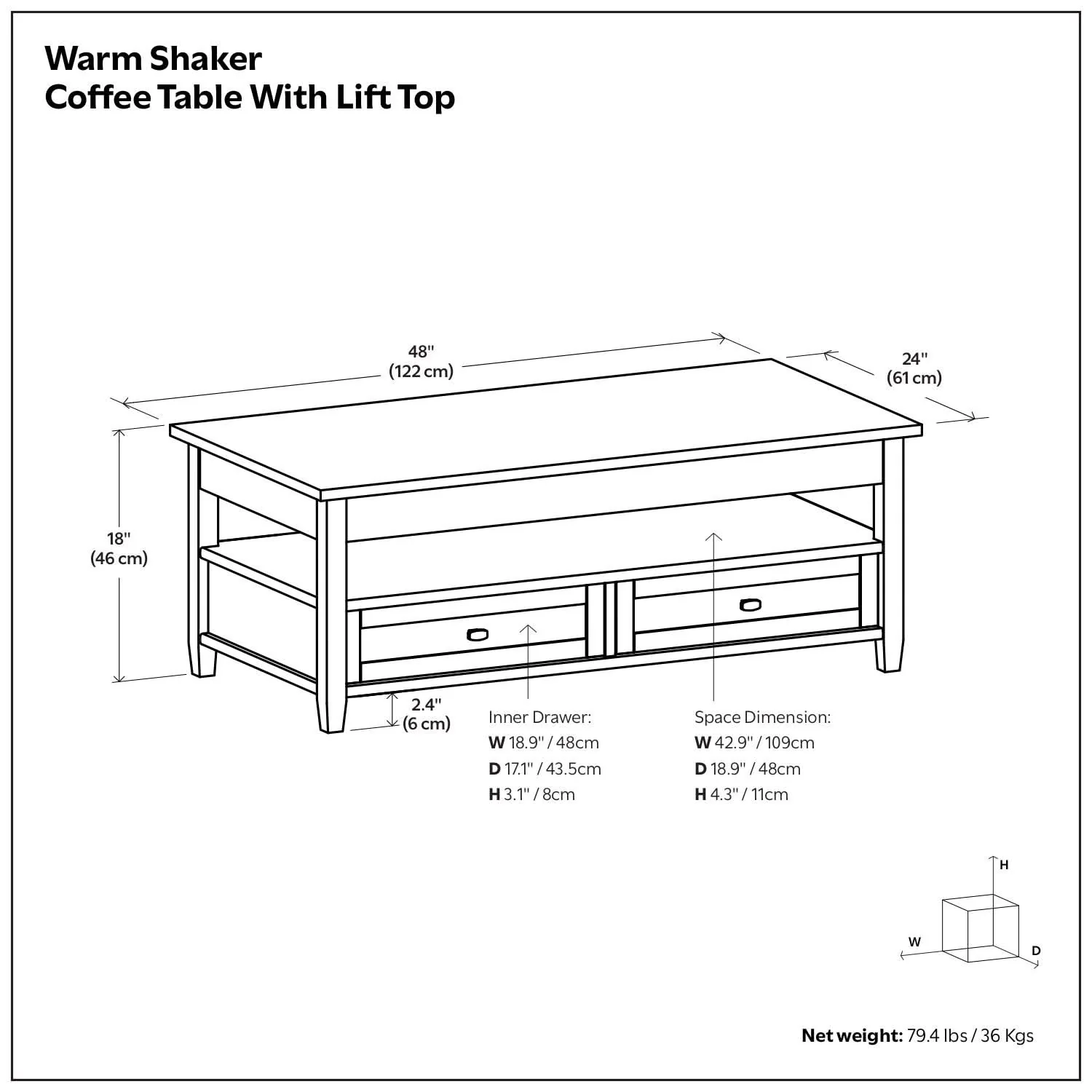 Warm Shaker - Lift Top Coffee Table With Hidden Storage And Lift Top Functionality - Brown - Image 2