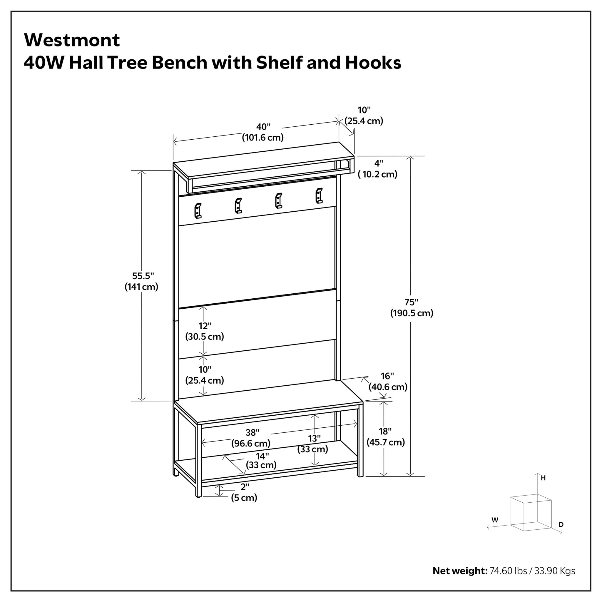 Westmont - Entryway Hall Tree Bench - Natural - Image 4