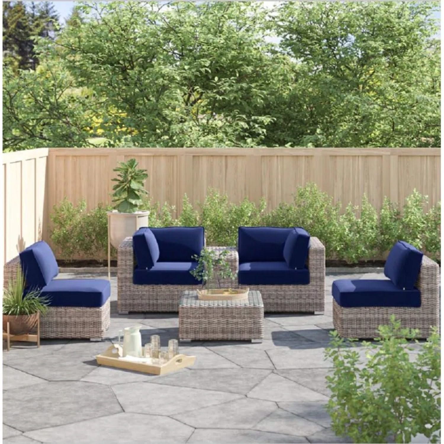 Wicker Seating Group Set With Table And Cushions - Image 12