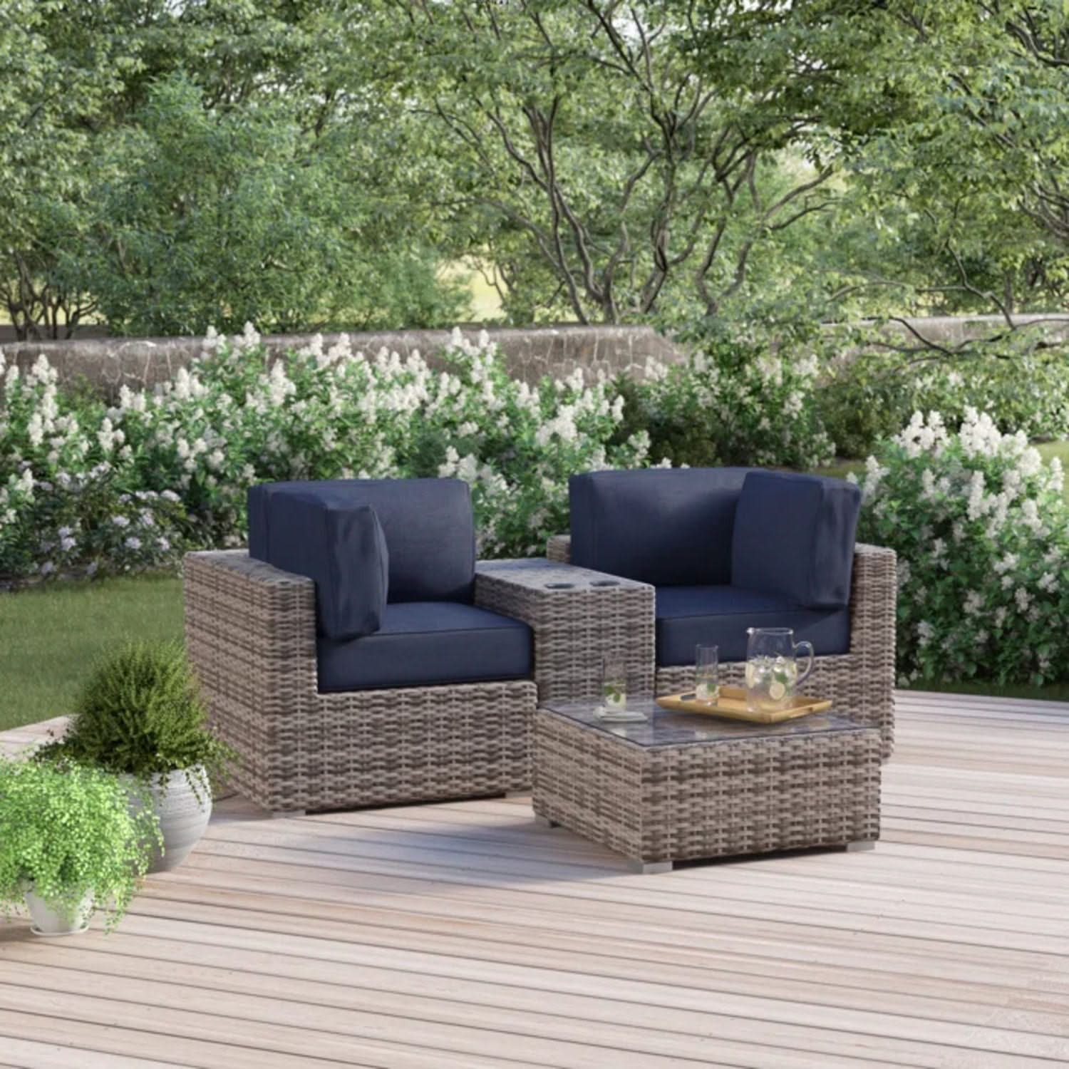 Wicker Seating Group Set With Table And Cushions - Image 15