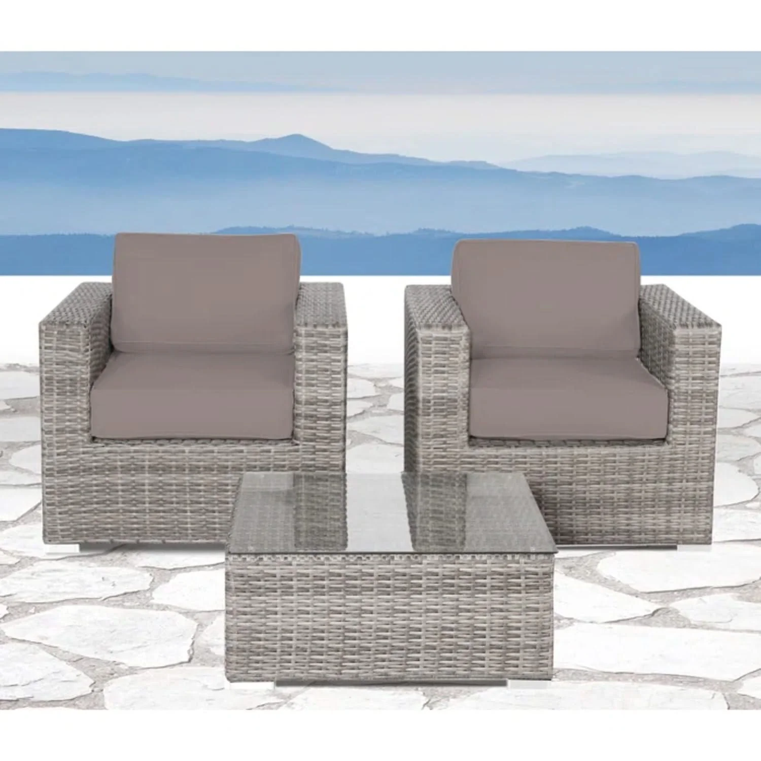 Wicker Seating Group Set With Table And Cushions - Image 17