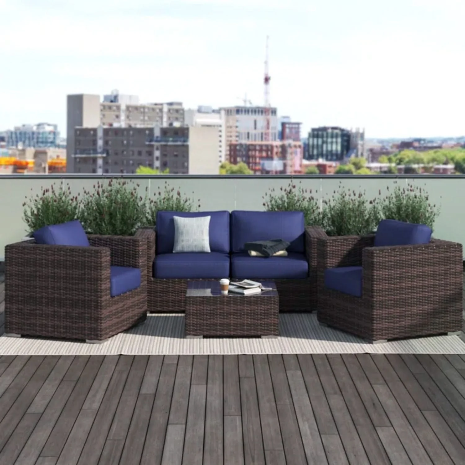 Wicker Seating Group Set With Table And Cushions - Image 29