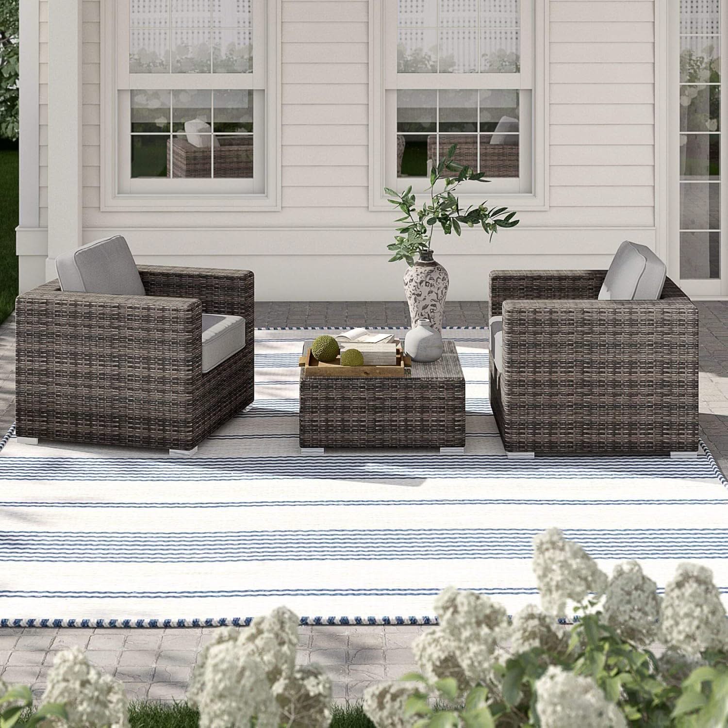 Wicker Seating Group Set With Table And Cushions - Image 31