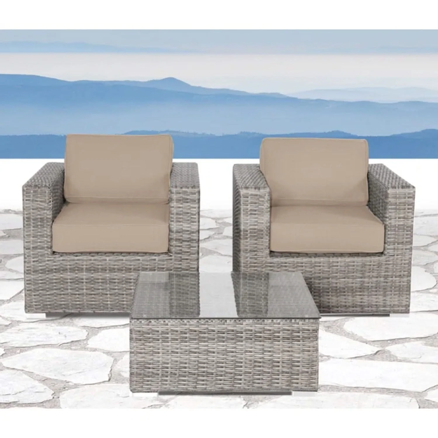 Wicker Seating Group Set With Table And Cushions - Image 36
