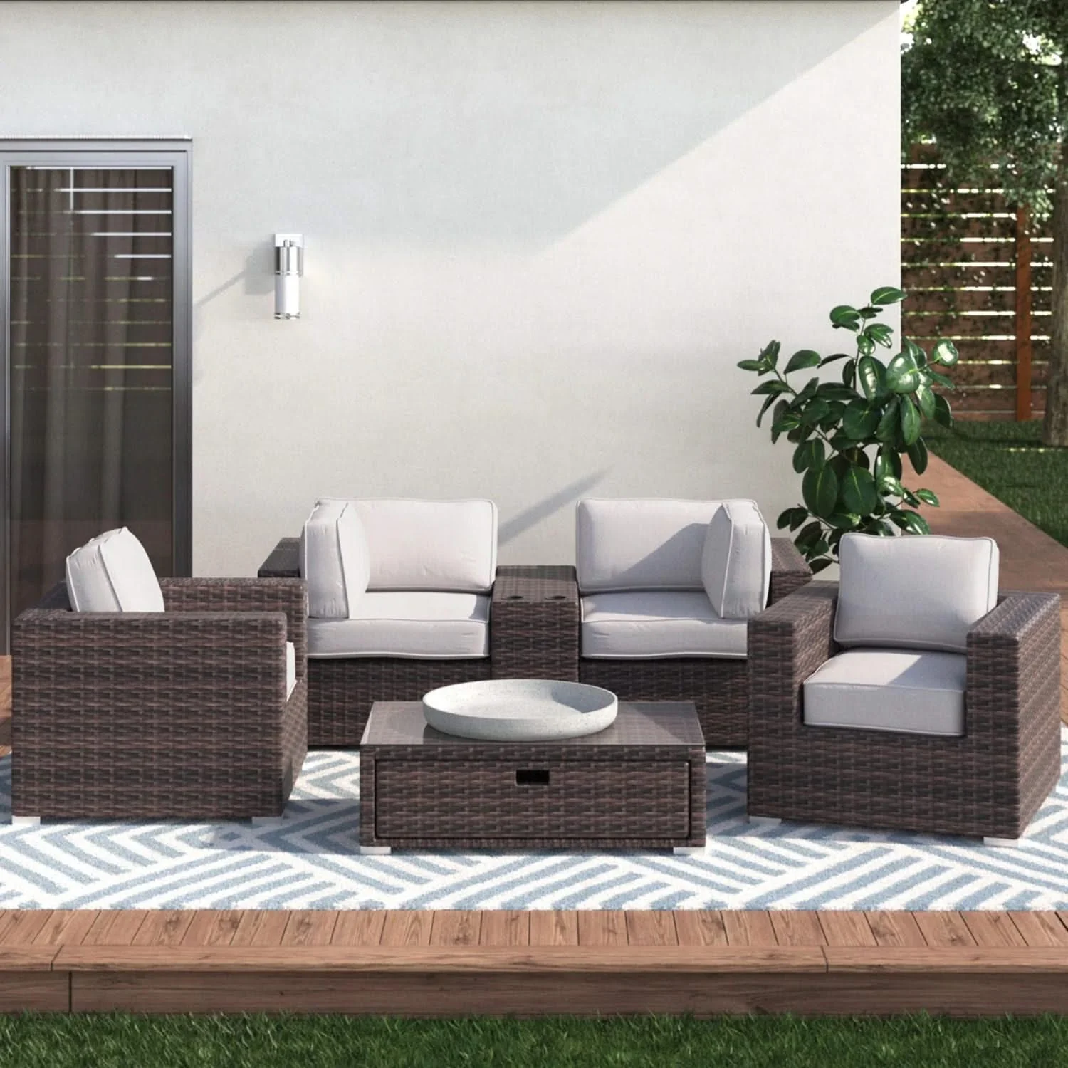 Wicker Seating Group Set With Table And Cushions - Image 39