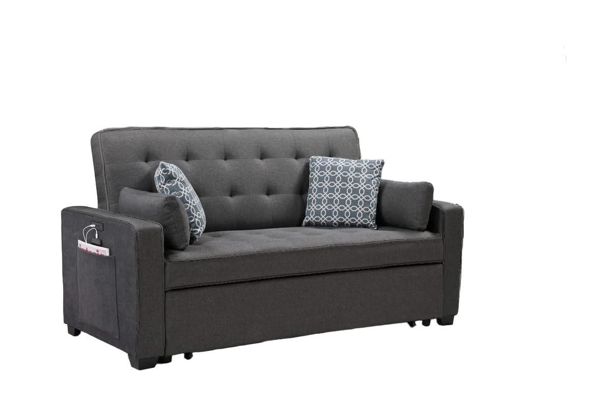 William - Sleeper Sofa With 2 USB Charging Ports And 4 Accent Pillows - Gray - Image 2
