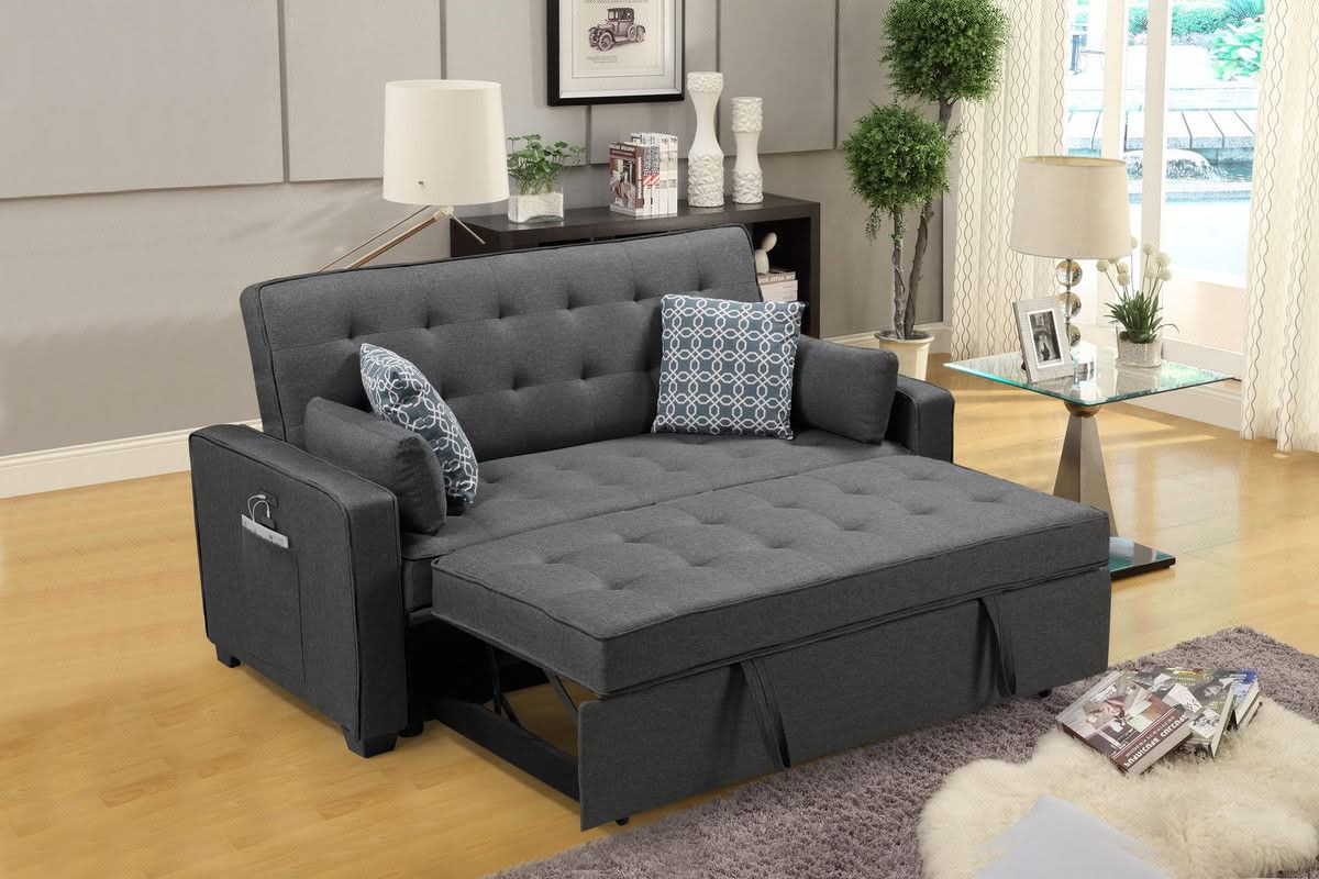 William - Sleeper Sofa With 2 USB Charging Ports And 4 Accent Pillows - Gray - Image 3