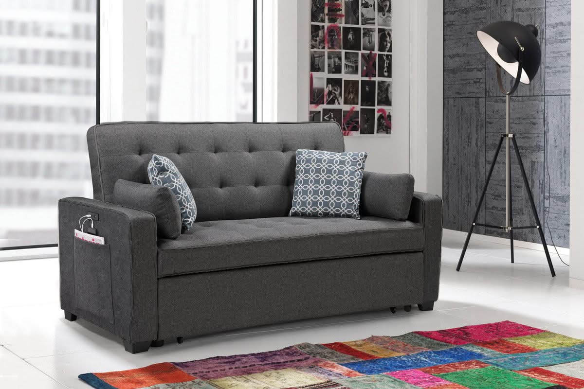 William - Sleeper Sofa With 2 USB Charging Ports And 4 Accent Pillows - Gray - Image 4