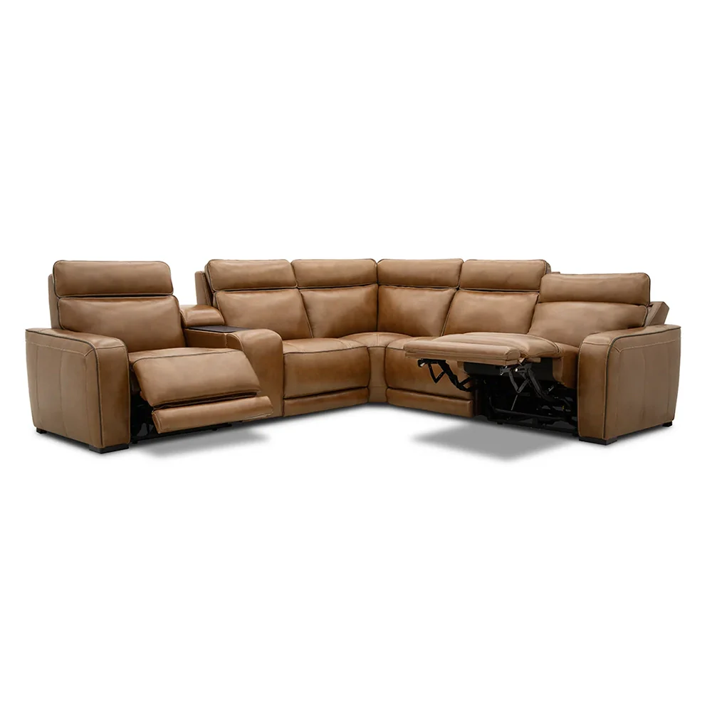 Moto Motion Zeppelin Honey Leather 6 Piece Power Reclining Sectional with Console Immersive Sound and Triple Power Motion - Image 6
