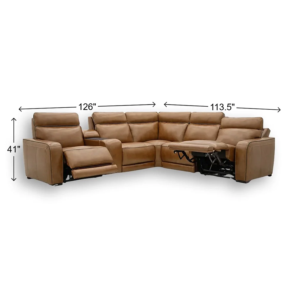 Moto Motion Zeppelin Honey Leather 6 Piece Power Reclining Sectional with Console Immersive Sound and Triple Power Motion - Image 7