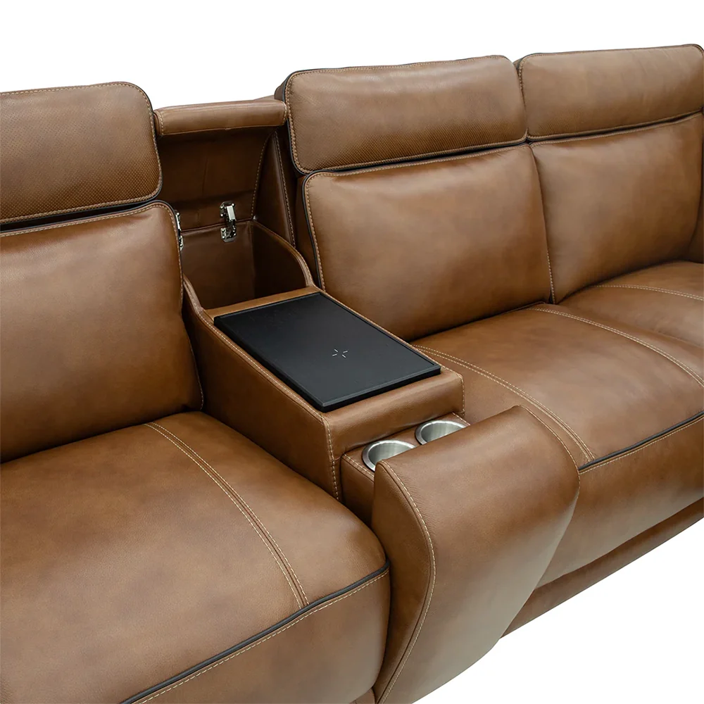 Moto Motion Zeppelin Honey Leather 6 Piece Power Reclining Sectional with Console Immersive Sound and Triple Power Motion - Image 8