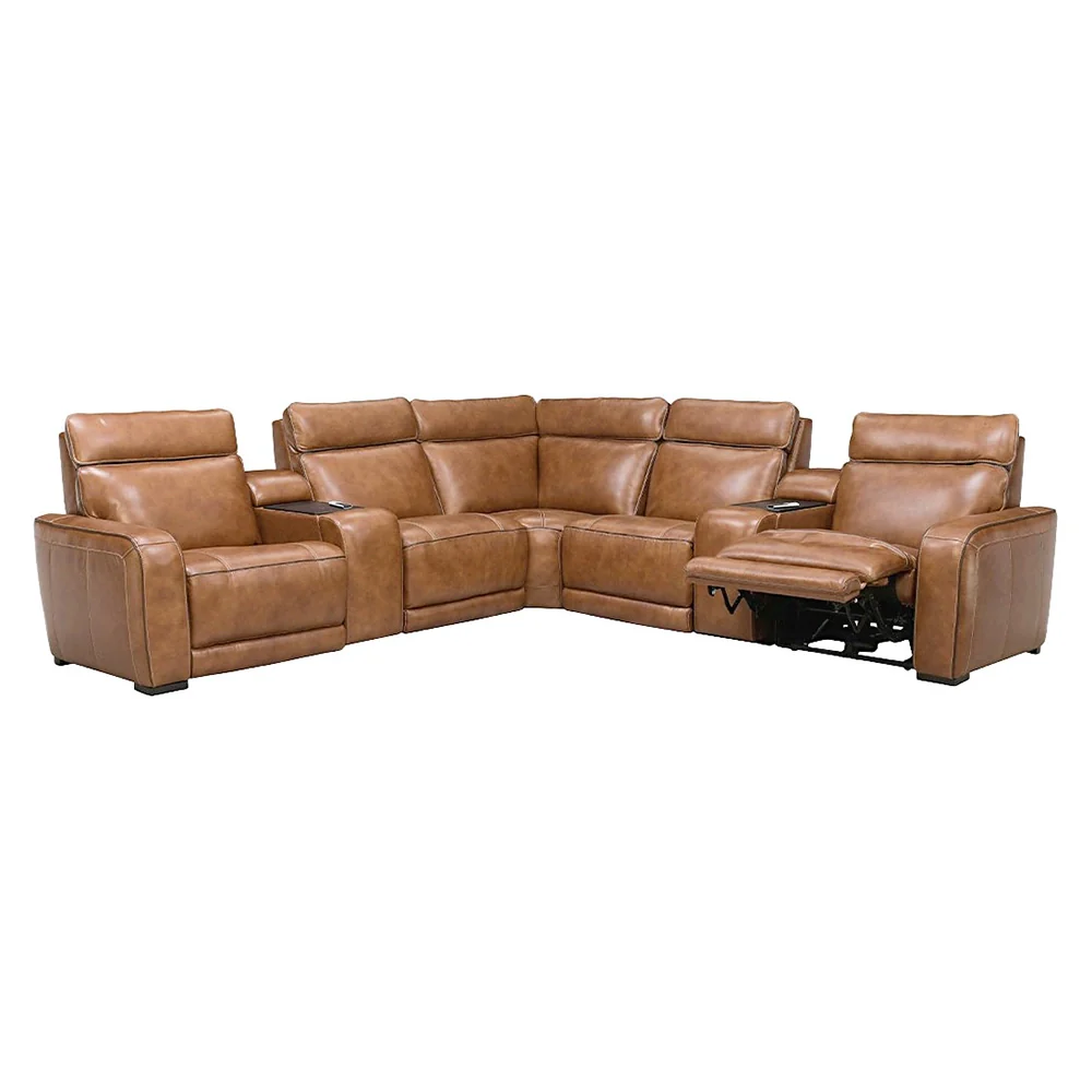 Moto Motion Zeppelin Honey Leather 7 Piece Power Reclining Sectional with Immersive Sound and Triple Power Motion - Image 3
